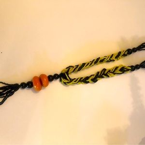 Black and Yellow Braided Beaded Long Necklace